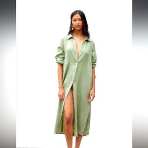 Zara limited edition pure linen buttoned midi dress